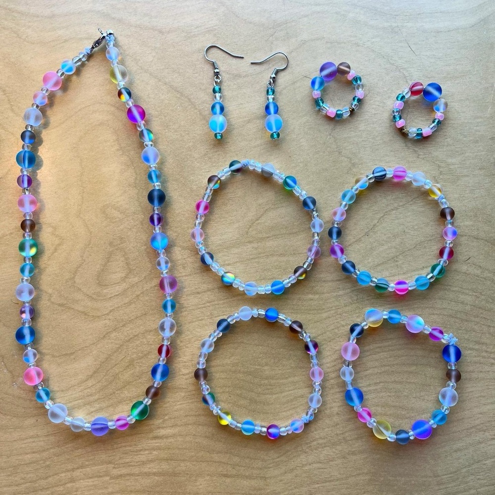 Necklace, Bracelets, Rings & Earrings. 8 pieces set. Handmade by AC
